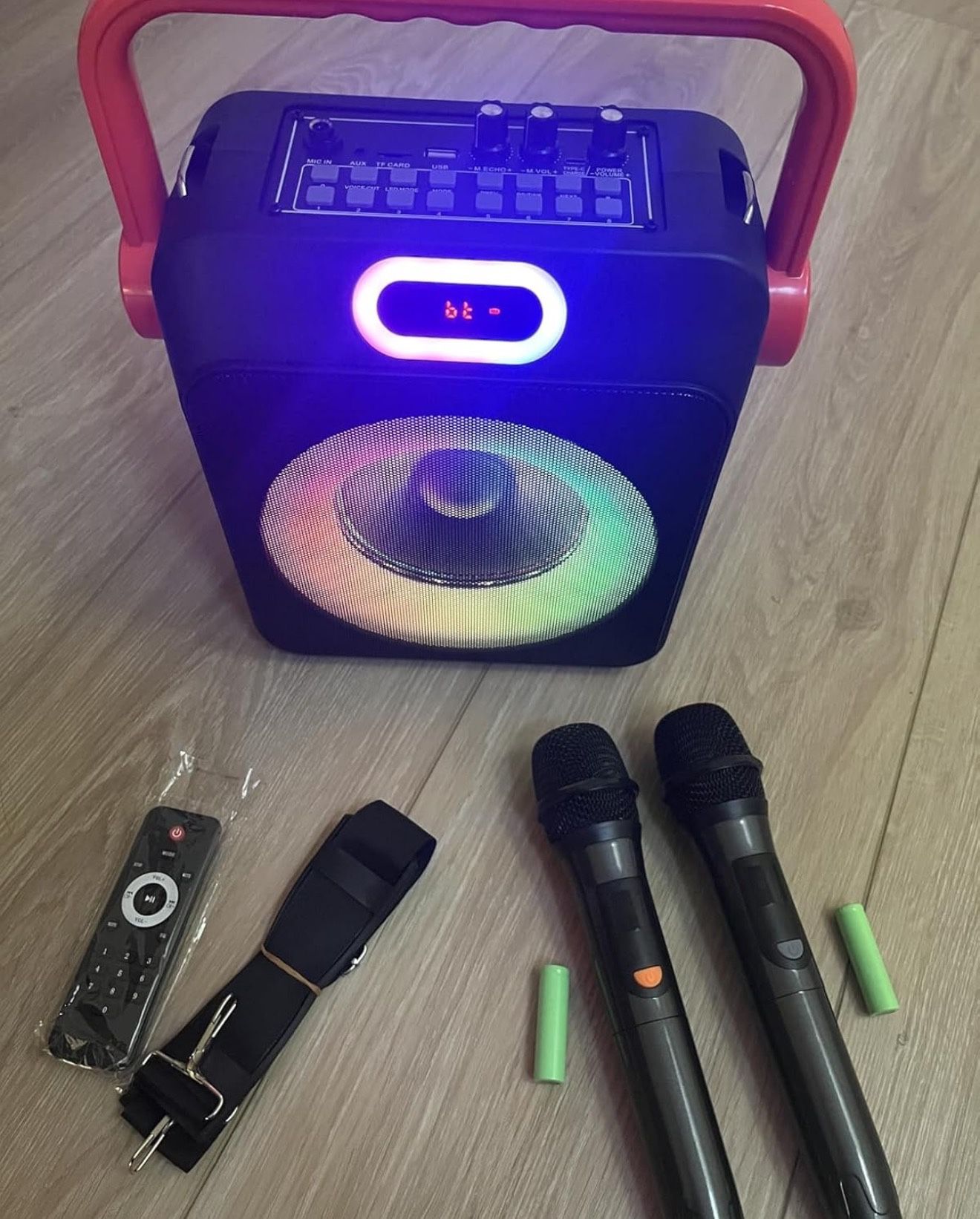 Karaoke Machine with 2 Wireless Microphones, Karaoke Machine for Adults & Kids, Portable Bluetooth Karaoke Speaker with Bass/Treble Adjustment, PA Sys
