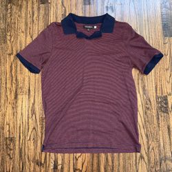 Banana Republic Luxury Touch Performance Polo Shirt Navy w/ Red Stripes Sz Medium