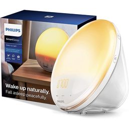 Philips SmartSleep Wake-up Light, Colored Sunrise and Sunset Simulation, 5 Natural Sounds, FM Radio & Reading Lamp, Tap Snooze, HF3520/60