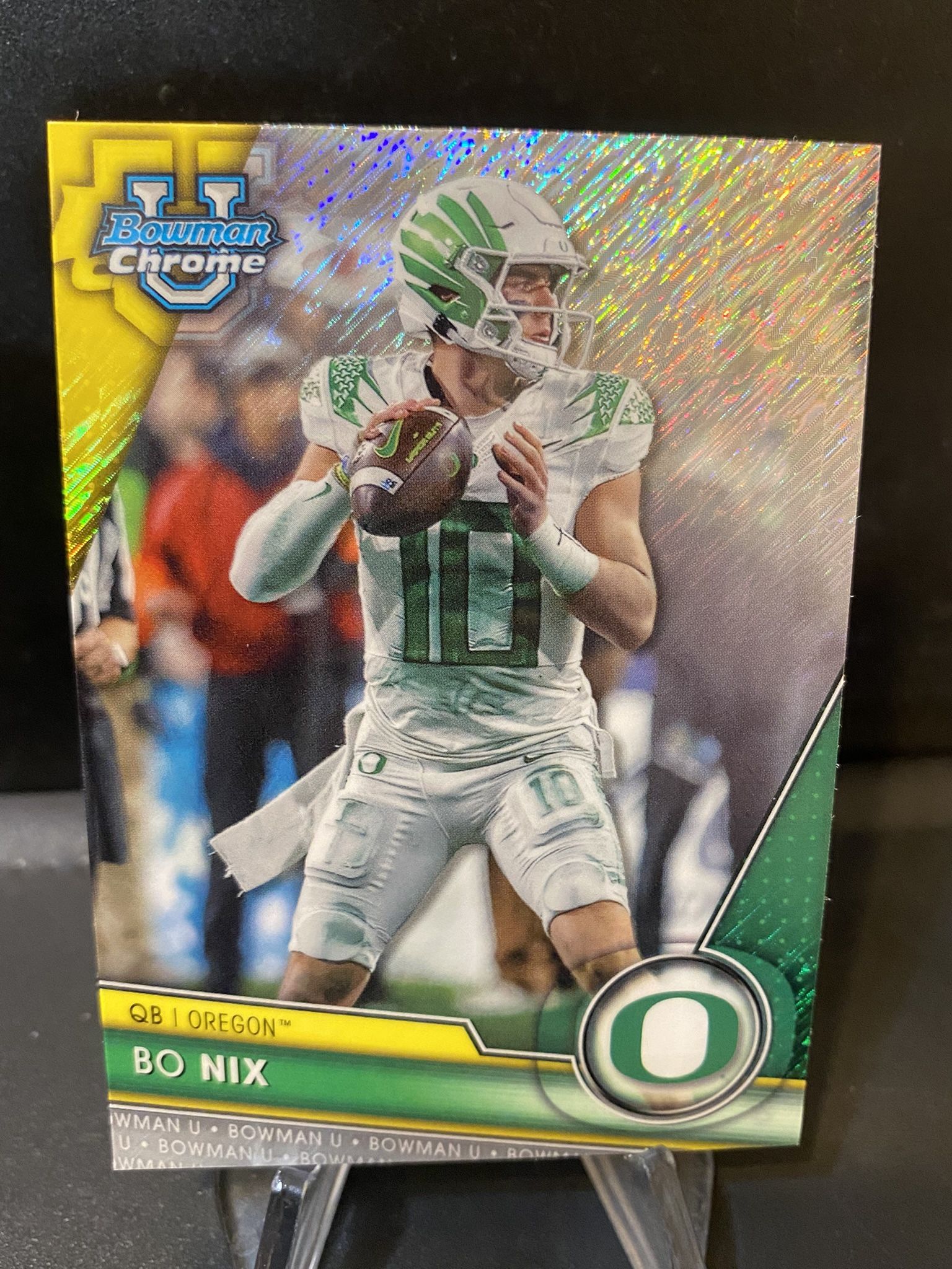 Bo Nix Bowman U Green/Gold shimmer Refractor 