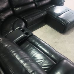 SECTIONAL GENUINE LEATHER RECLINER ELECTRIC BLACK COLOR.. DELIVERY SERVICE AVAILABLE 💥🚚💥