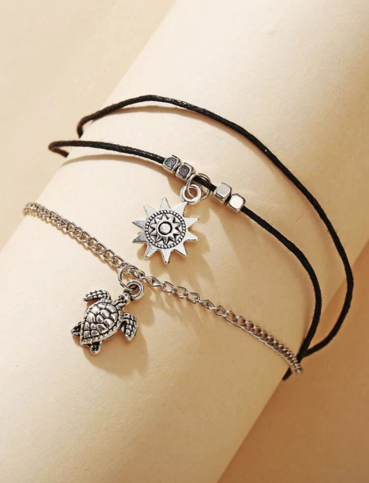 Cute NEW turtle and sun layered anklet