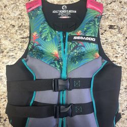 Sea-Doo Airflow Adult Women's Life Jacket - Aloha Edition (Green / Pink) Women’s Medium. Perfect Condition .. Looks Like Never Used. 
