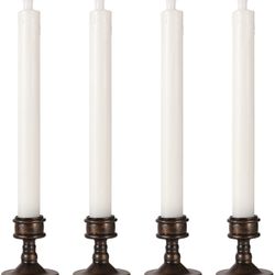 4 Pack Battery Operated LED Candle Window Taper Candles Light with Candleholder 