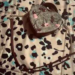 Coach Heart Shaped Crossbody Bag Brown And Red 