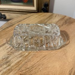 Vintage Anchor Hocking Star of David Glass Butter Dish