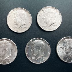 5 Different 40% Silver Kennedy Halves In XF To AU Condition 