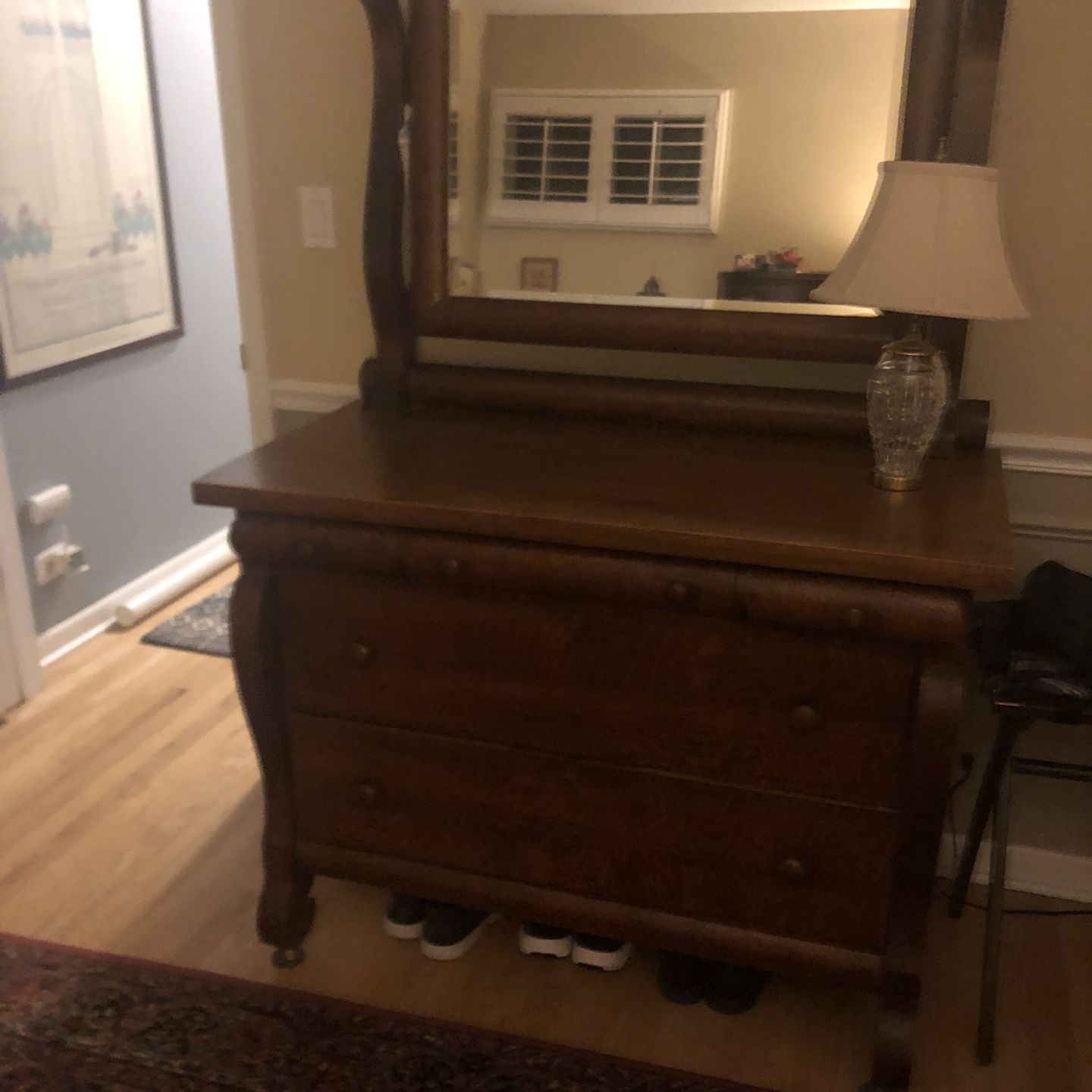 Antique Walnut Dresser With Mirror 