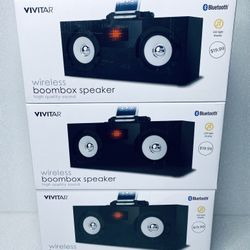 lot of 3 New-Vivitar Wireless Bluetooth Boombox Speakers With LED Light Display 