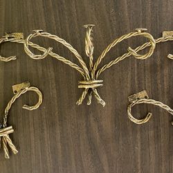 Set of 3 Vintage Homco Gold Colored Metal Rope Design Brackets W/ Glass Shelves