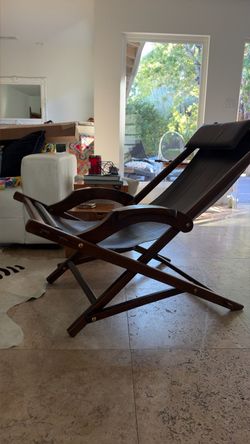 Folding Wood and Leather Lounge Chair