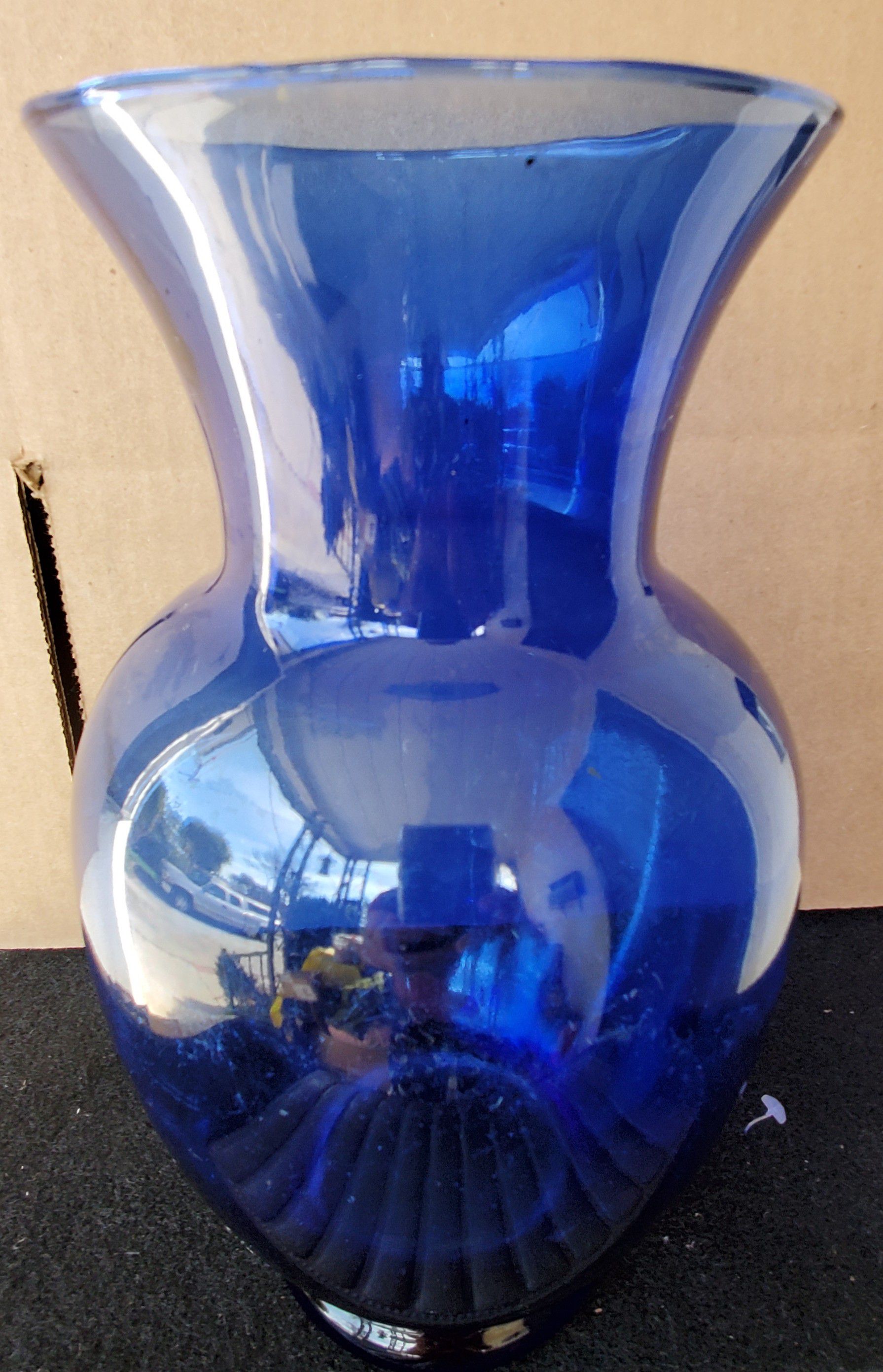 BLUE GLASS FLOWER VASE 10 1/2" INCHES TALL PRE-OWNED