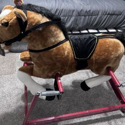 Spring Rocking Horse - Plush Bouncy Ride-On Toy with Sounds for Kids Ages 3-6 - MISSING HANDLES