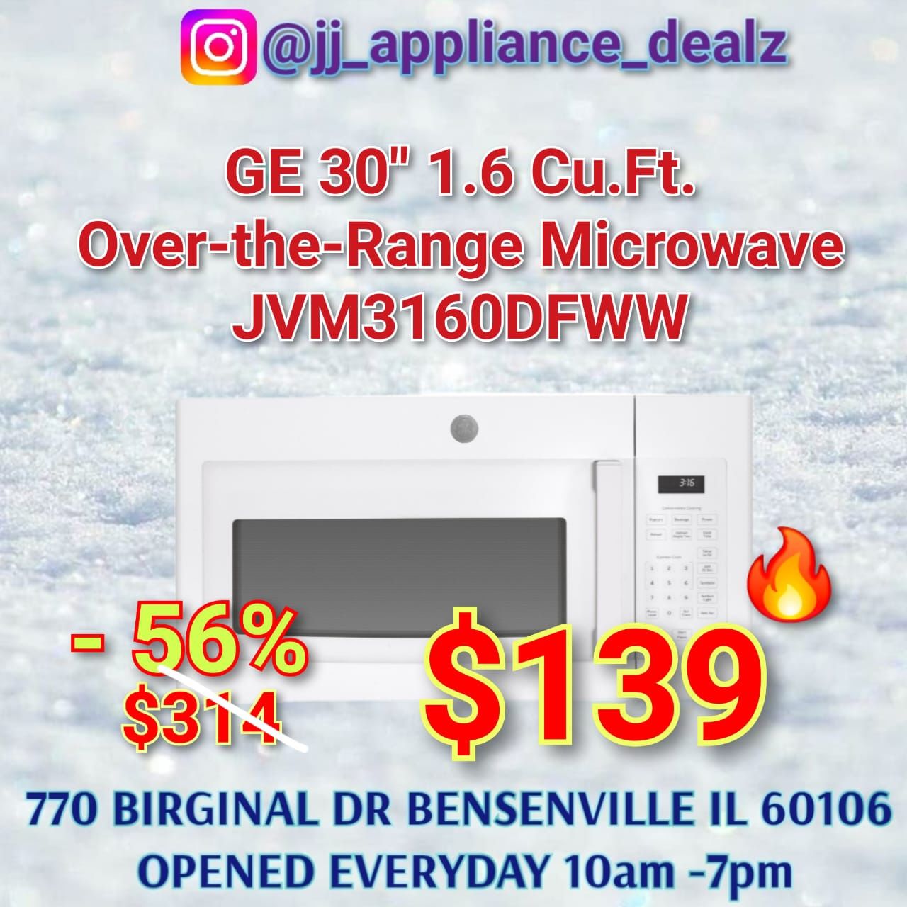 🔥New GE 30" 1.6 Cu.Ft. Over-the-Range Microwave JVM3160DFWW