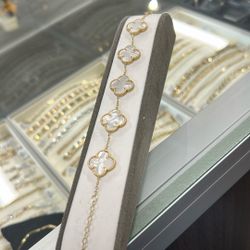 Gold Shamrock Design Mother Of Pearl Bracelet 