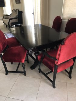 Antique table with velvet chairs for sale