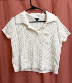 Cable Knit Short Sleeve Polo Sweater - Ivory