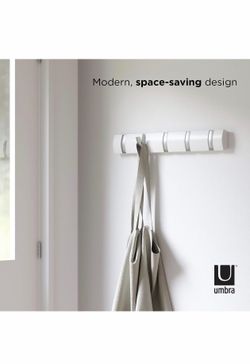NIB Umbra Flip Wall-Mounted Coat Rack with 5 Hooks – Modern, Space-Saving Storage for Hats, Jackets, Bags, Entryway, Mudroom, Closet, Bathroom, Bedroo