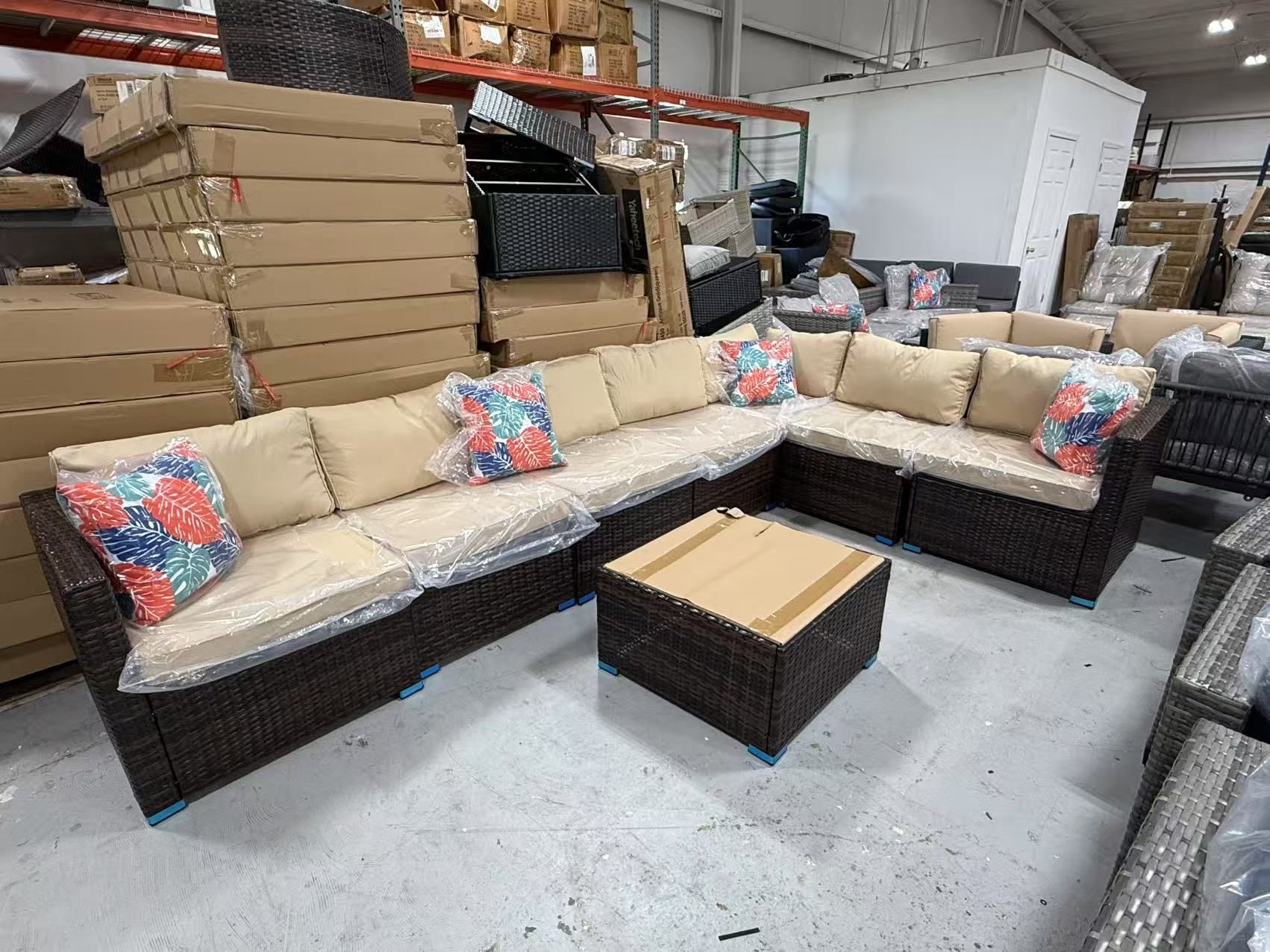 New 8 Piece Outdoor Patio Furniture Set, PE Rattan Wicker Sectional Sofa Conversation Set