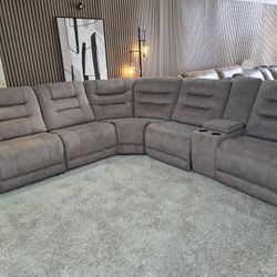 New - 6 Piece Barcalounger Carmelo Fabric Power Reclining Sectional with Power Headrests