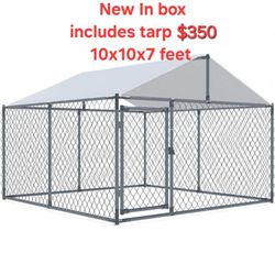 New In Box X Large Galvanized Dog Kennel - UV Water Resistant TARP Roof, easy Assembly 10'x 10' X 7.5ft Animal Cage 