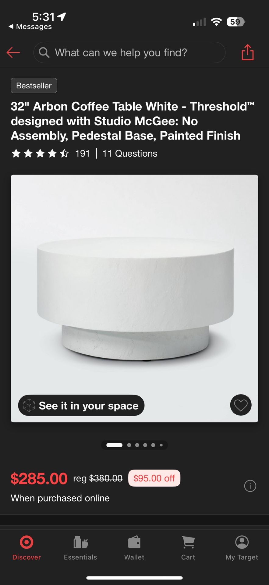 32” Arbon Coffee table White