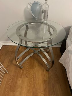 Round glass and metal end table