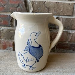 VTG P.R. Storie Pottery Co Stoneware Crock Pitcher Hand Painted Duck—Texas 