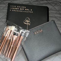 Zoeva rose golden luxury set vol 3, 8 brushes and clutch