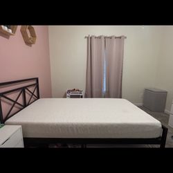 Twin Bed Frame + Memory Foam Mattress – Like New