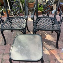 Wrought Iron Chairs & Small Table