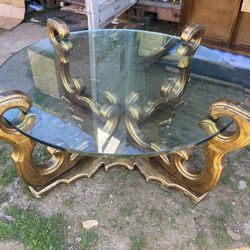 Vintage Mid Century Rococo Gilt Coffee Table Hollywood Regency Era
