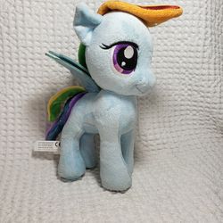 My Little Pony Aurora world My little pony plush 10" . Mane needs tacted down in 1 area.  Pony is blue with a rainbow mane.  Good condition and smoke 