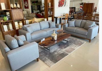 Gray Fabric Sofa Set with Wood Legs