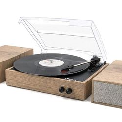 LP&No.1 Bluetooth Turntable with Stereo Bookshelf Speakers, 3 Speed Vintage Belt-Drive Turntable with Wireless Playback & Auto-Stop & Bluetooth Input,