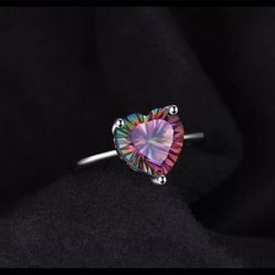 Sterling silver Rainbow  Topaz heart ring