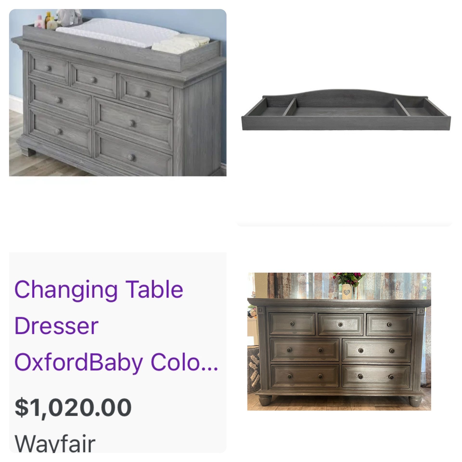 Oxford Baby London Lane 7 Drawer Dresser & changer table topper set, Arctic Gray nursery furniture