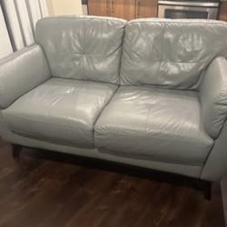 Blue Leather Loveseat Couch