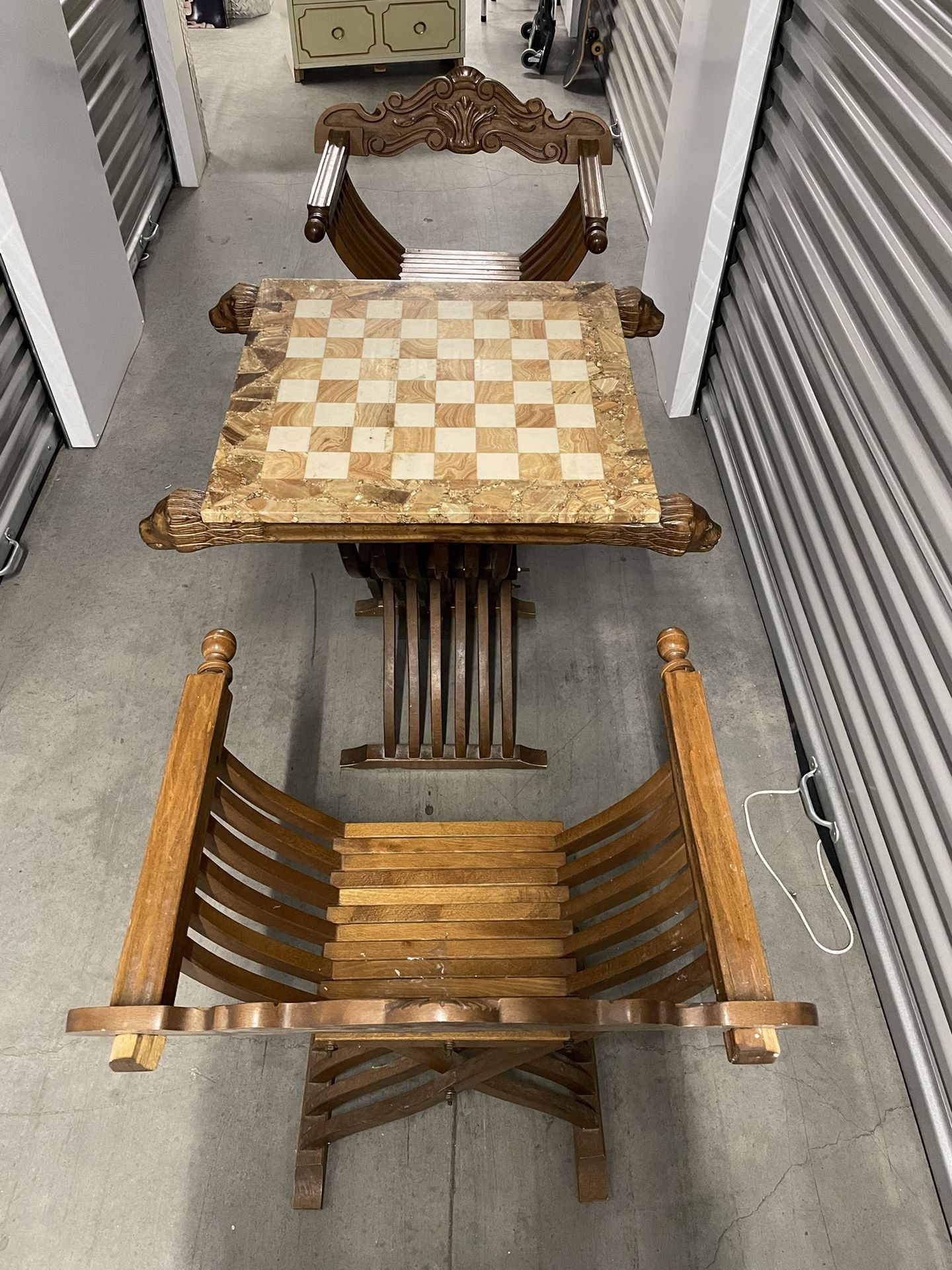 Vintage Italian Folding Chess Table And Chairs Savonarola