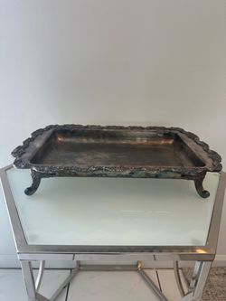 Vintage Poole Silver Co. Footed Butler Serving Tray - Ornate Rectangular Platter