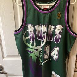 Authentic Ray Allen Mitchell and Ness Milwaukee Bucks Jersey