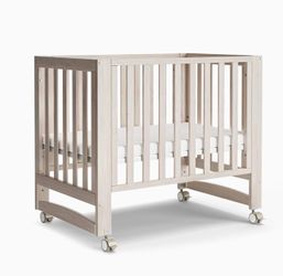 MAMAZING EvoNest Baby Crib, 3 in 1 Convertible Mini Crib with Wheels, 100% New Zealand Solid Wood Crib, 4 Adjustable Mattress Height，Washed Natural