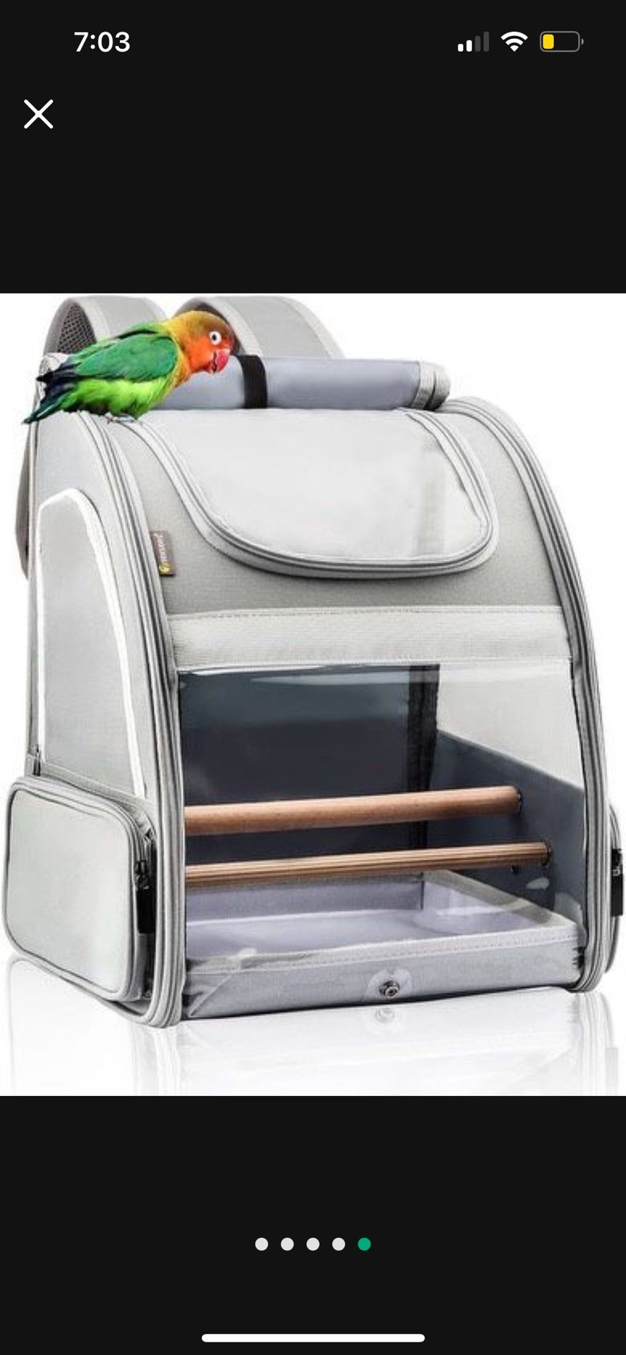 Texsens Bird Carrier Backpack, Pet Travel Cage with Upgraded Tray and Standing Perches, Breathable and Portable, for Small Birds, Green Cheek, Cockati