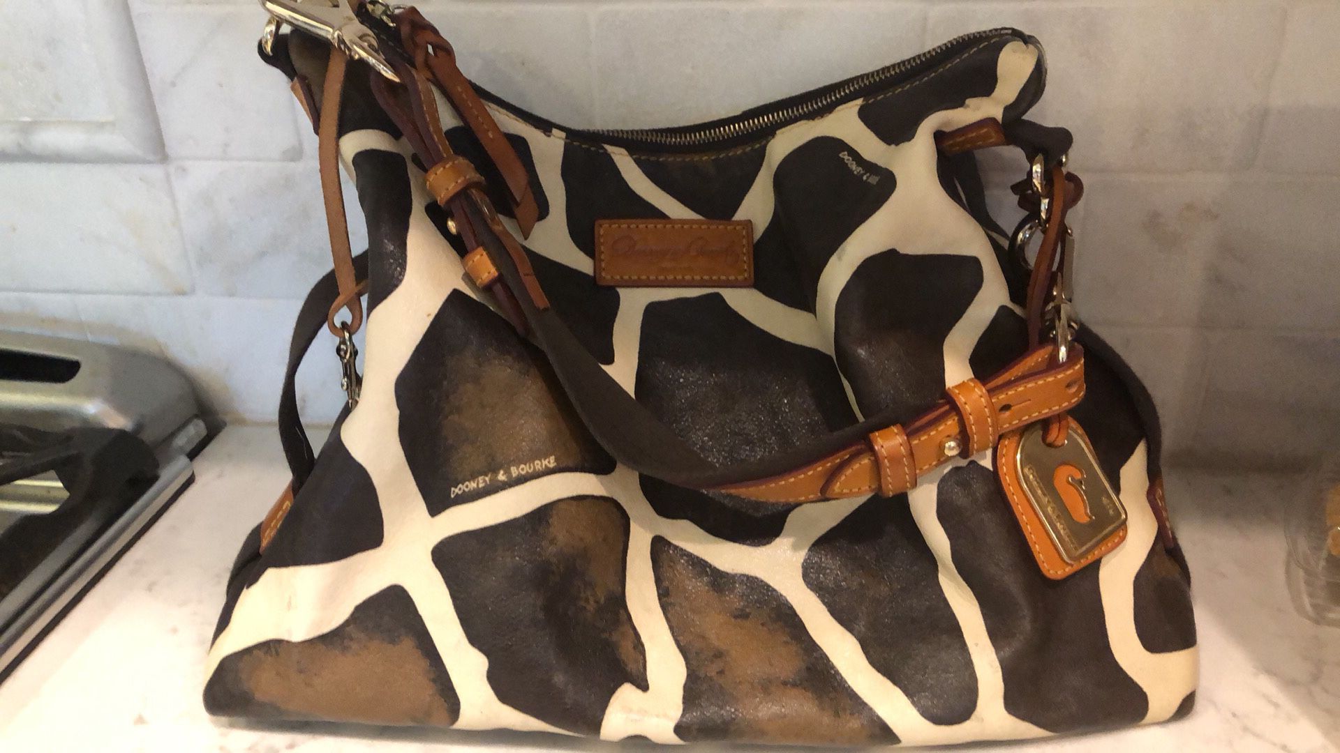 Dooney Bourke Leather Giraffe Print Handbag 