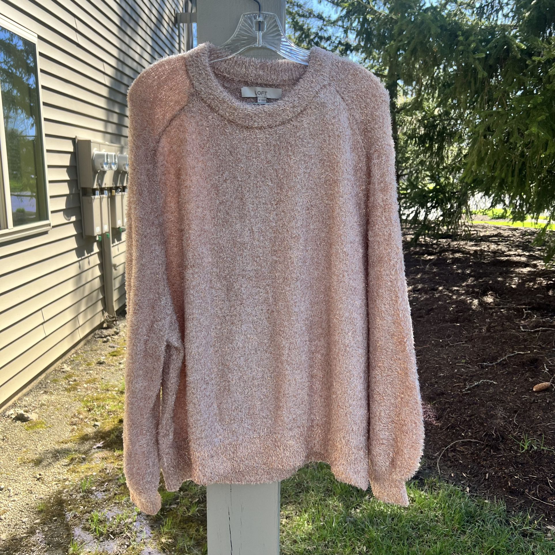 NWT Women’s Ann Taylor LOFT Pink Oatmeal Heather Shimmer Sweater, XL