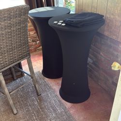 Two Party Tables With Black Linens Never Used!