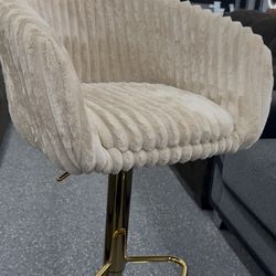 Cream Plush Barstool with Gold Base