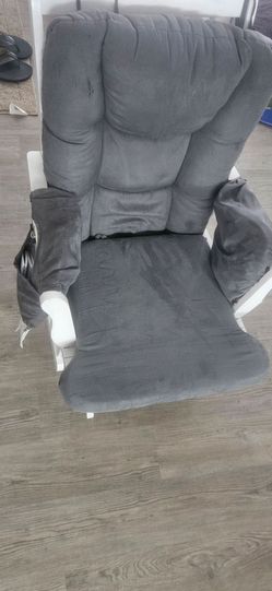 White Wood Nursery Glider Rocking Chair Gray Cushion
