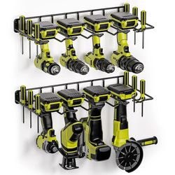 Drill Holder, Power Tool Organizer Wall Mount 8 Cordless Metal Shelf Holder, Utility Storage Rack for Cordless Tools for Father's Day gifts, 2 Pack
