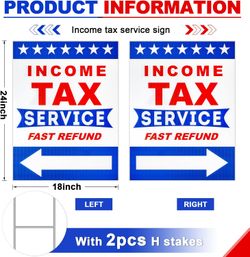 2 Income Tax Services Yard Sign w Arrow w H Metal Stake 18"x24" NEW